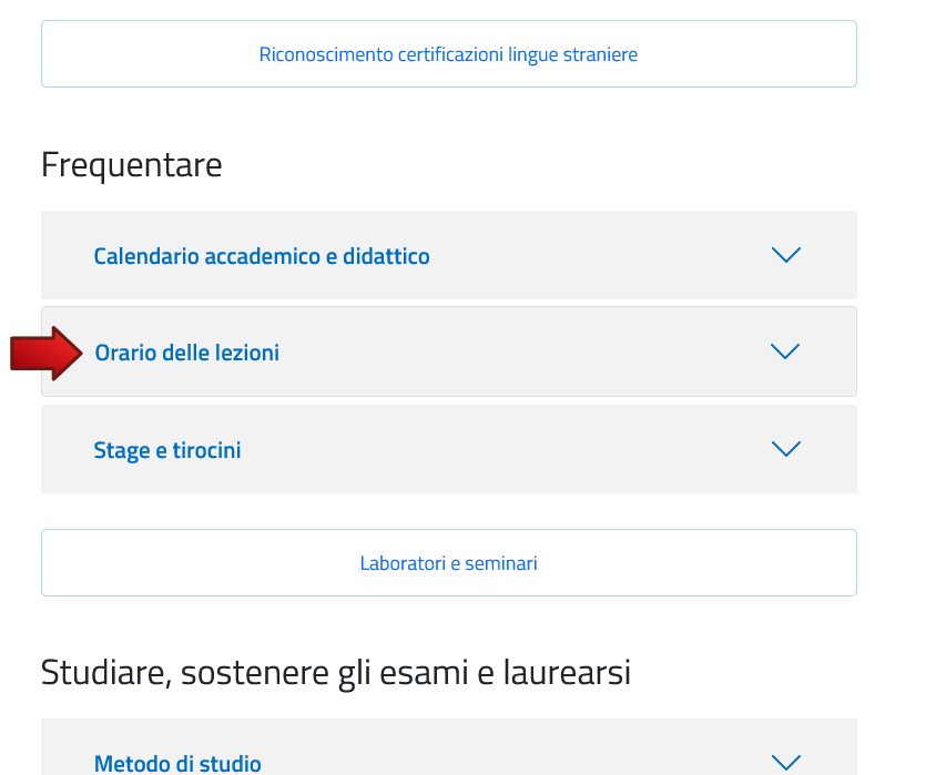 Frequentare e la voce Orari delle lezioni