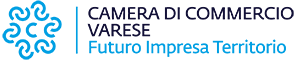Marchio della Camera di Commercio Varese, con logo azzurro composto da varie C