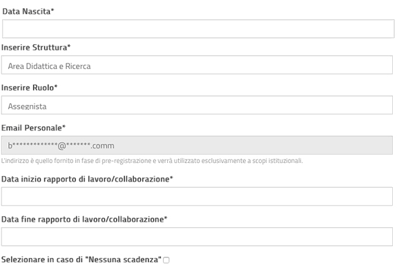 Identità digitale - La parte centrale del modulo di registrazione