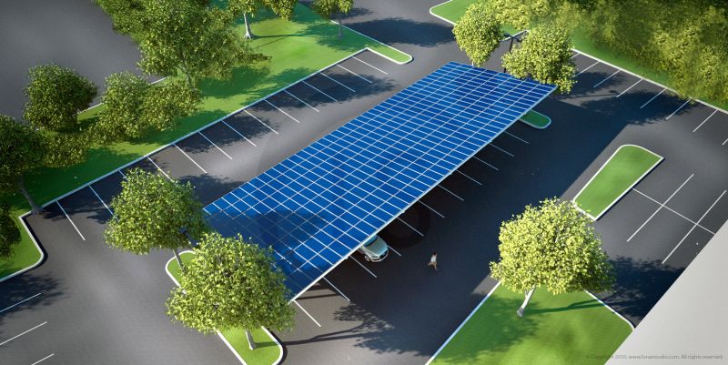 Raffigurazione di parcheggio con pannelli fotovoltaici