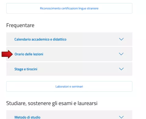 Frequentare e la voce Orari delle lezioni