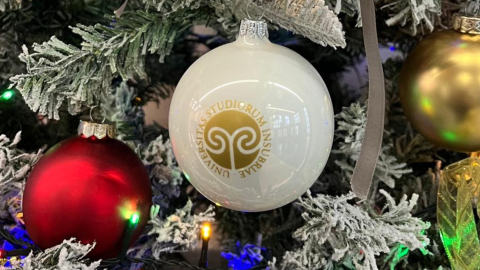 Pallina di Natale bianca con logo Insubria dorato
