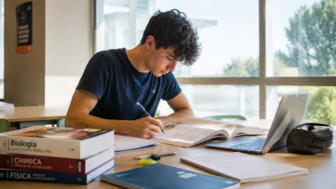 studente che si prepara per gli esami del semestre aperto