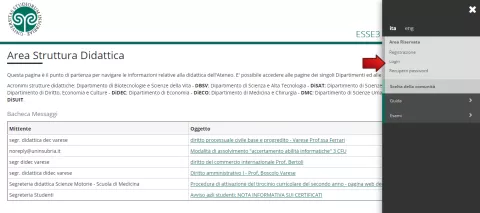 Servizi Web Segreterie Studenti - Nel menu, la voce Login