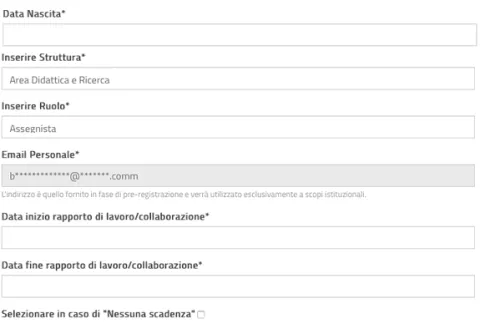 Identità digitale - La parte centrale del modulo di registrazione
