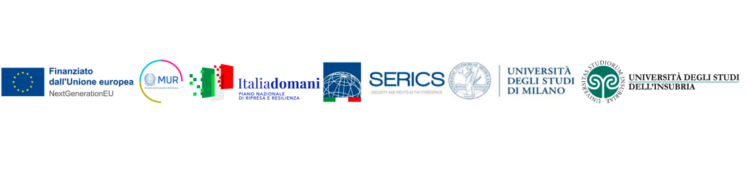 Loghi bandi PNRR - UE, MUR, Italia domani, SERICS, UniMI, UnInsubria