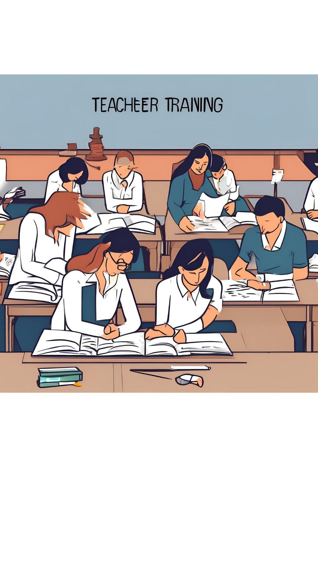 Persone che studiano su banchi di scuola