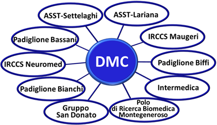 Grafo con al centro il DMC e altre istituzioni del territorio connesse con raggi
